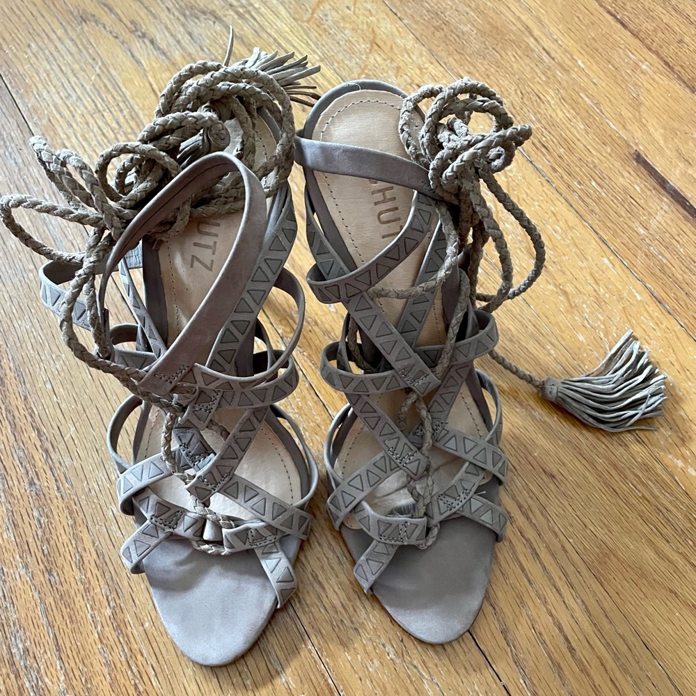 Schutz tan tie-up sandals